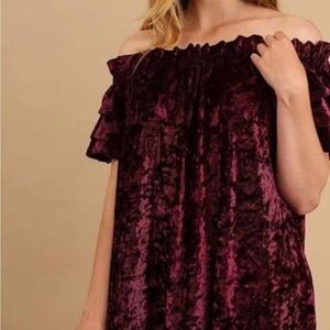 Umgee Burgundy Off-Shoulder Mini Dress